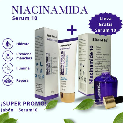Niacinamida jabon y serum10 antiarrugas.