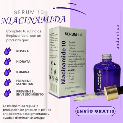 Niacinamida jabon y serum10 antiarrugas.